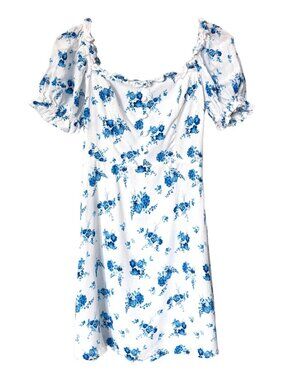 Zara Floral Mini Dress White Blue Small Short Sleeve Spring Summer
